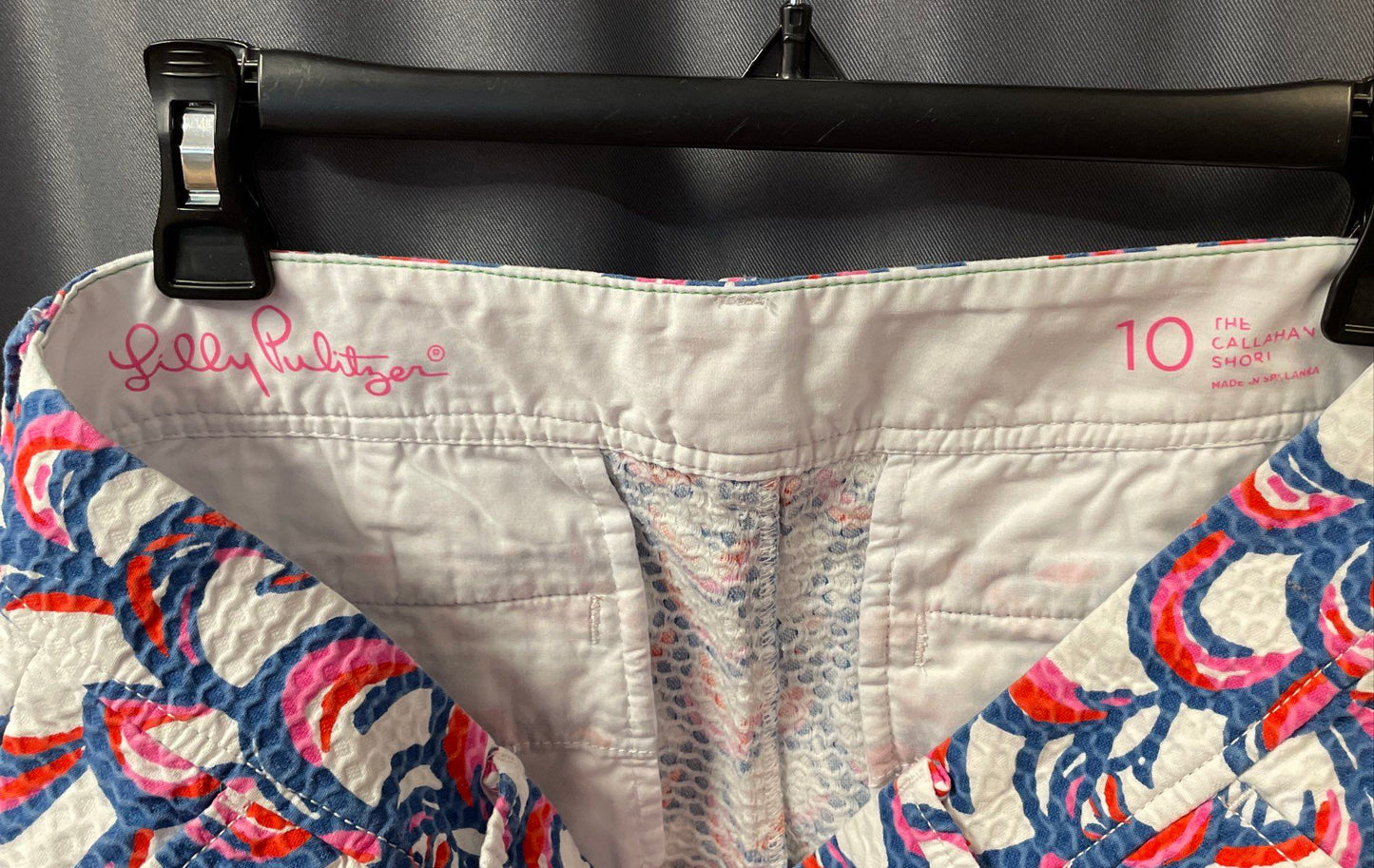 Lilly Pulitzer Women's Callahan Shorts Blue Pink Scallop Print Seersucker Sz 10
