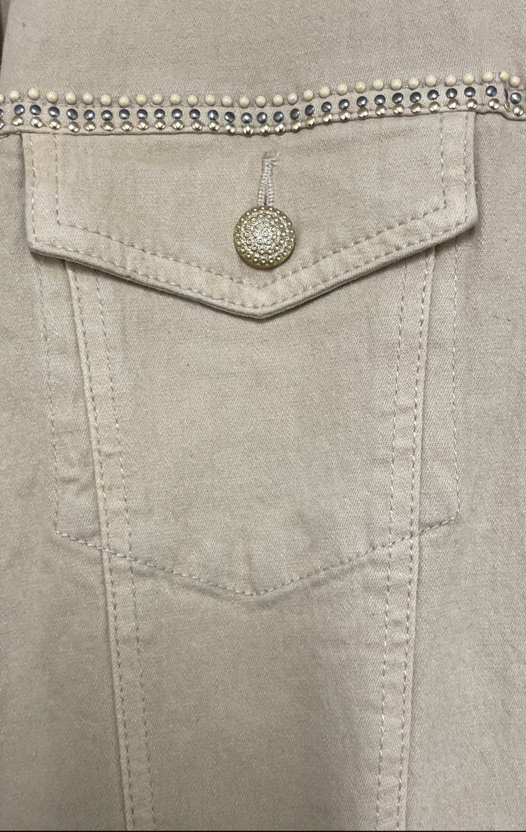 DG2 Diane Gilman Women's Beige Rhinestone Ramie Blend Jacket L Pants 14 Set