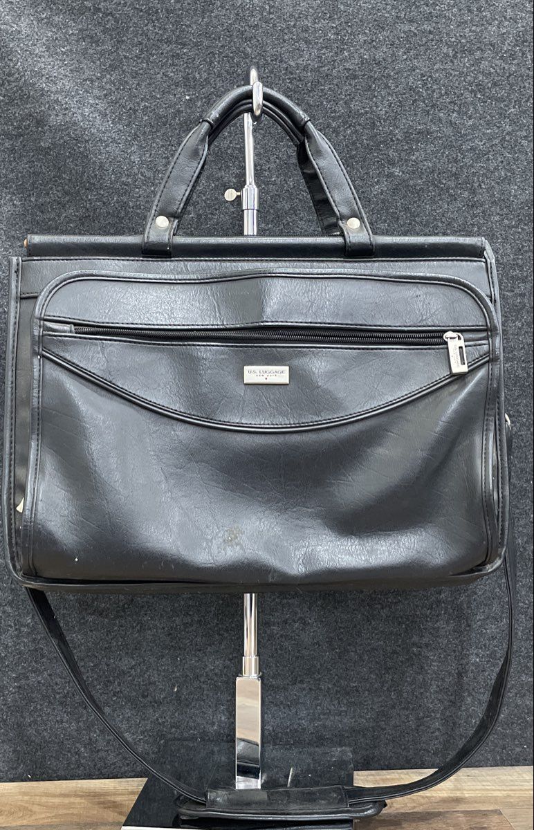 U.S. Luggage New York Black Leather Vintage Briefcase Messenger Bag Laptop