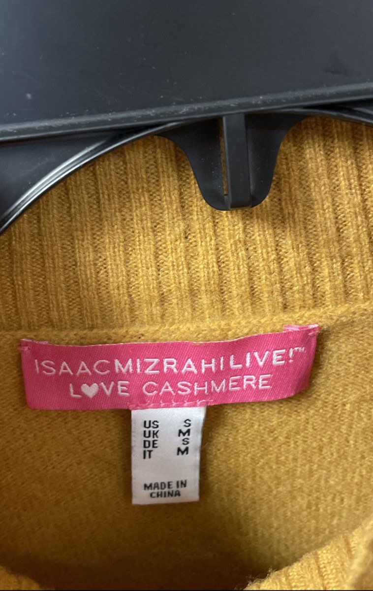 Isaac Mizrahi Live Women's Saffron Yellow 100% Cashmere Mock Neck Sweater Sz S