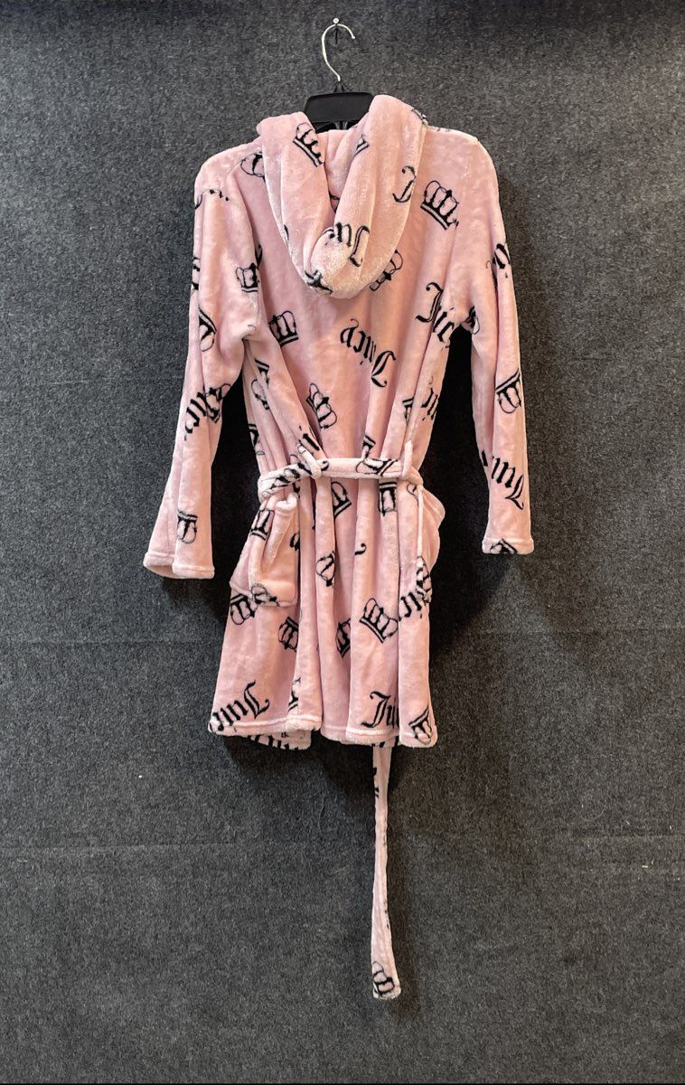 Juicy Couture Women's Pink Hooded Plush Robe Logo Crown Print Sz L/XL