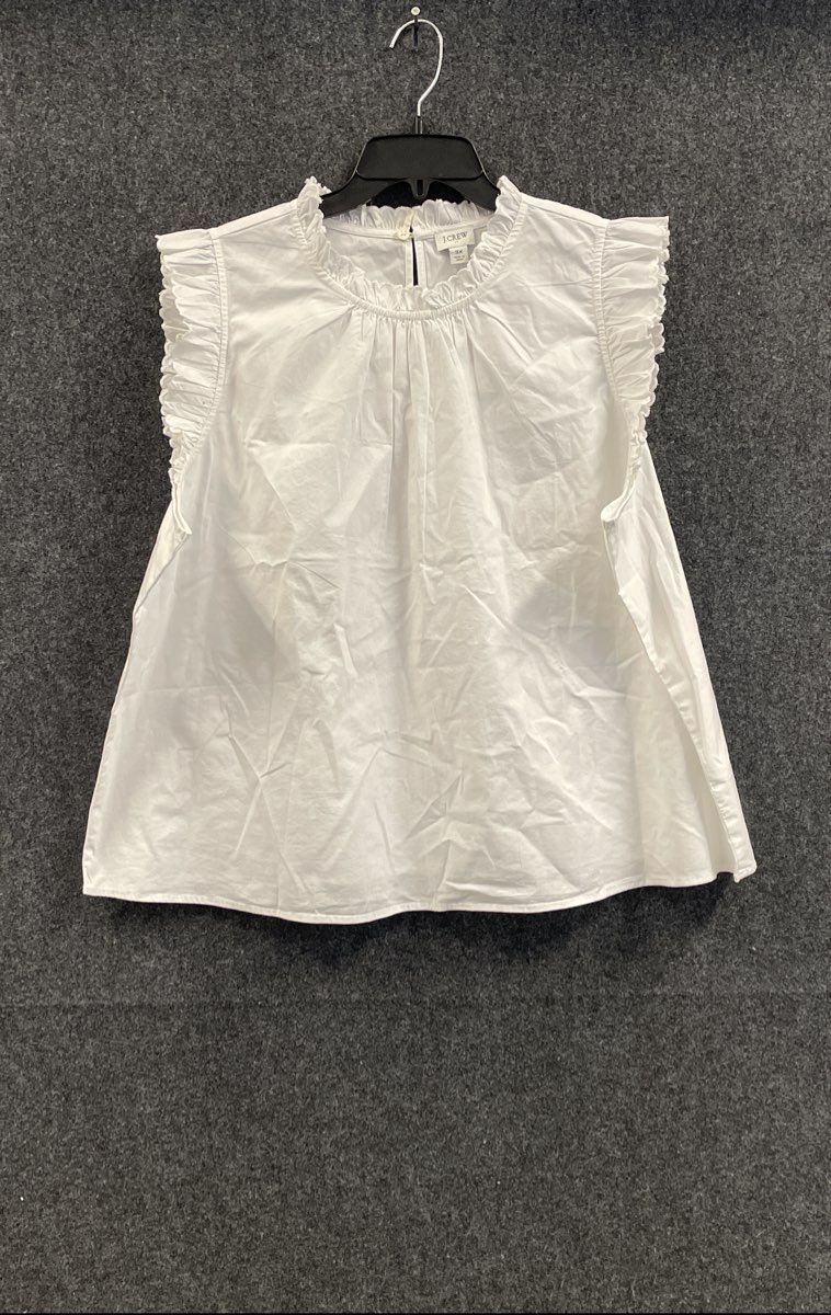 J. Crew Women's White Ruffle Neck Sleeveless Top Cotton Poplin Sz 3X NWT BY436