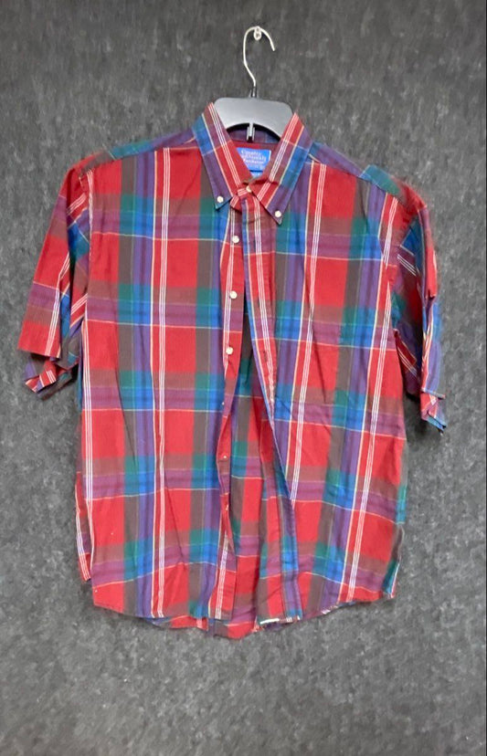 Vintage 90s Pendleton Men's Red Plaid Short Sleeve Button Down Shirt Sz L