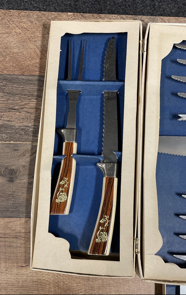 Lifetime Cutlery 19pc Gourmet Knife Bar Set Stainless Faux Wood Handle Vintage