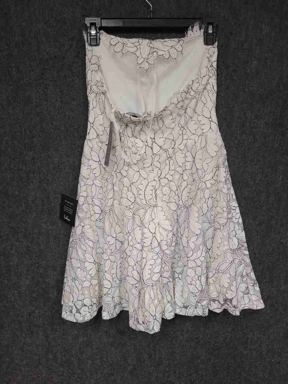 Lulus Women's White Black Lace Strapless Scalloped Fit & Flare Dress Sz S NWT