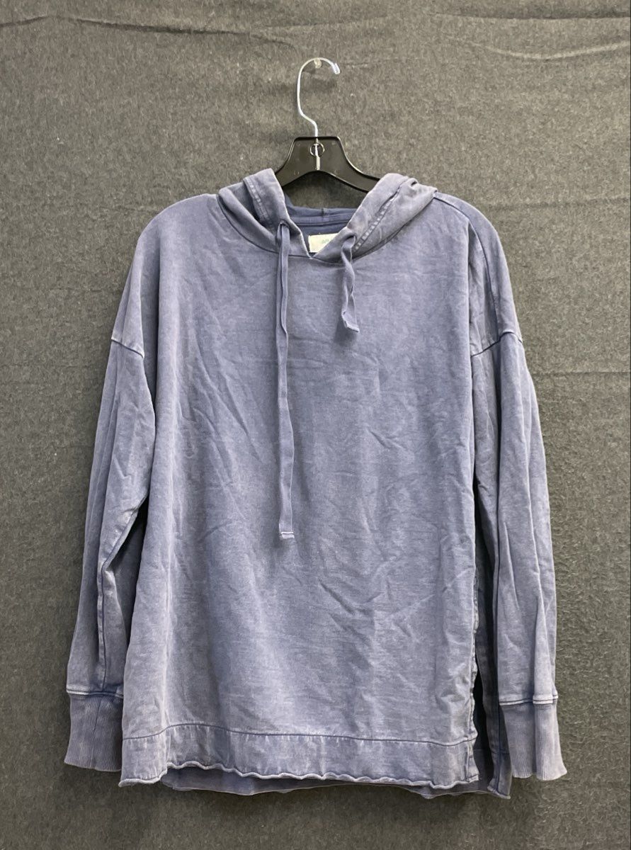 Aerie Women's Faded Blue Acid Wash Hoodie Dropped Shoulder Side Slits Sz M