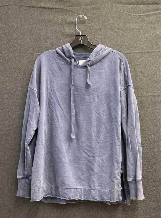 Aerie Women's Faded Blue Acid Wash Hoodie Dropped Shoulder Side Slits Sz M