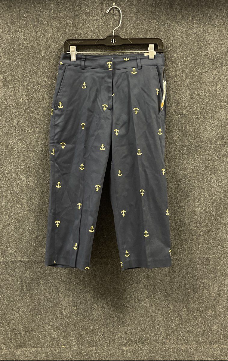 Kim Rogers Women's Blue Nautical Anchor Shannon Fit Capri Pants NWT Sz 6P