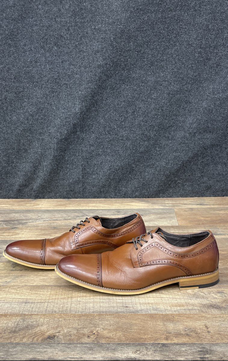 Stacy Adams Dickson Brown Leather Cap-Toe Oxford Brogue Dress Shoes