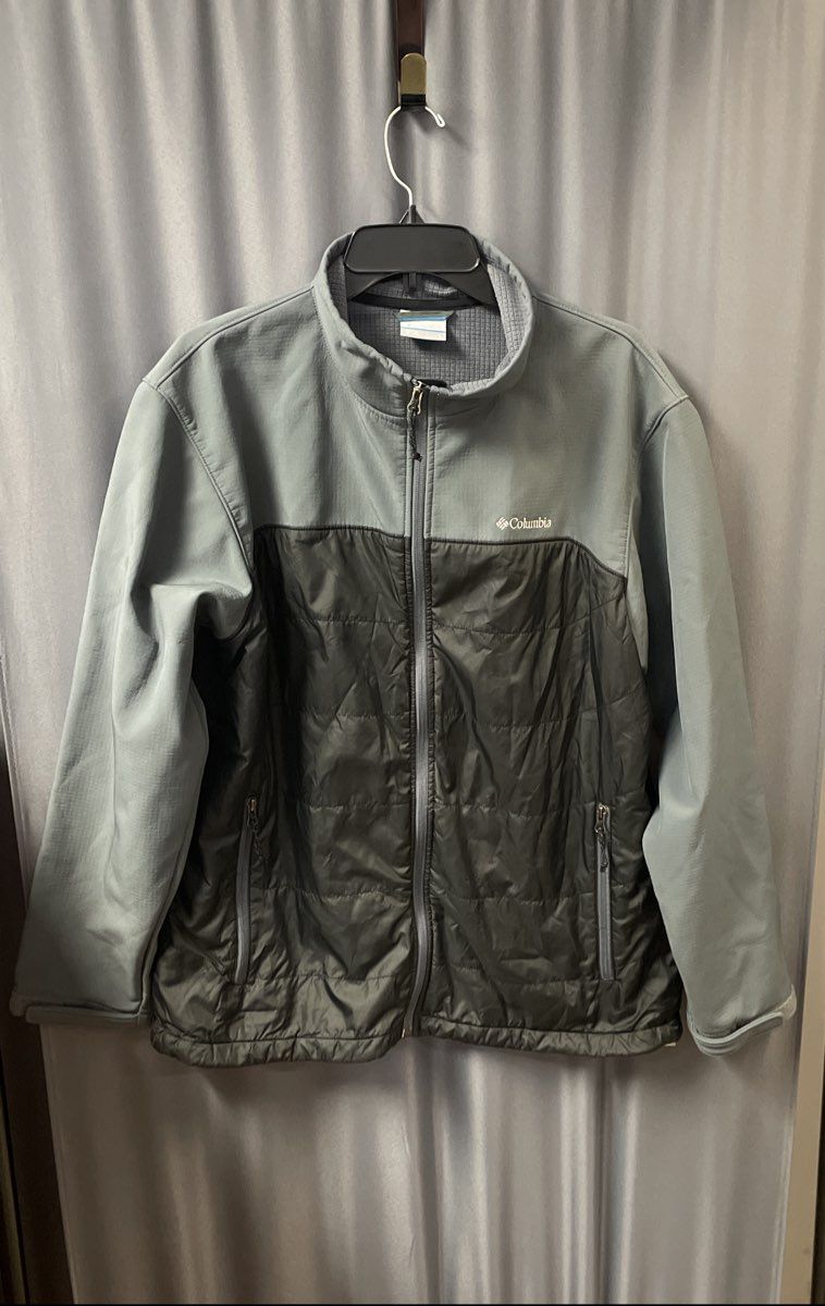 Columbia Men's Gray Black Hybrid Full Zip Softshell Insulated Jacket Sz L