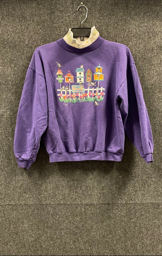 Vintage 90s Morning Sun Women's Purple Birdhouse Graphic Sweatshirt Sz PS