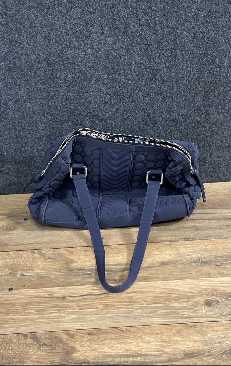 Vera Bradley Brown & Navy Blue Quilted Fabric Handbag Tote Bag Lot of 2