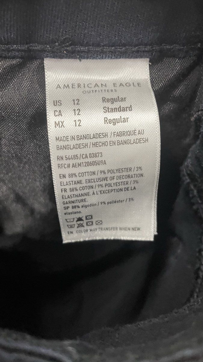 American Eagle Women's Black Hi-Rise Skinny Kick Stretch Split Hem Jeans Sz 12