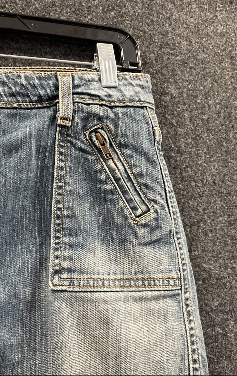 Gap Women's Blue Denim Skirt Zip Cargo Pockets Front Pleat Slit Sz 4