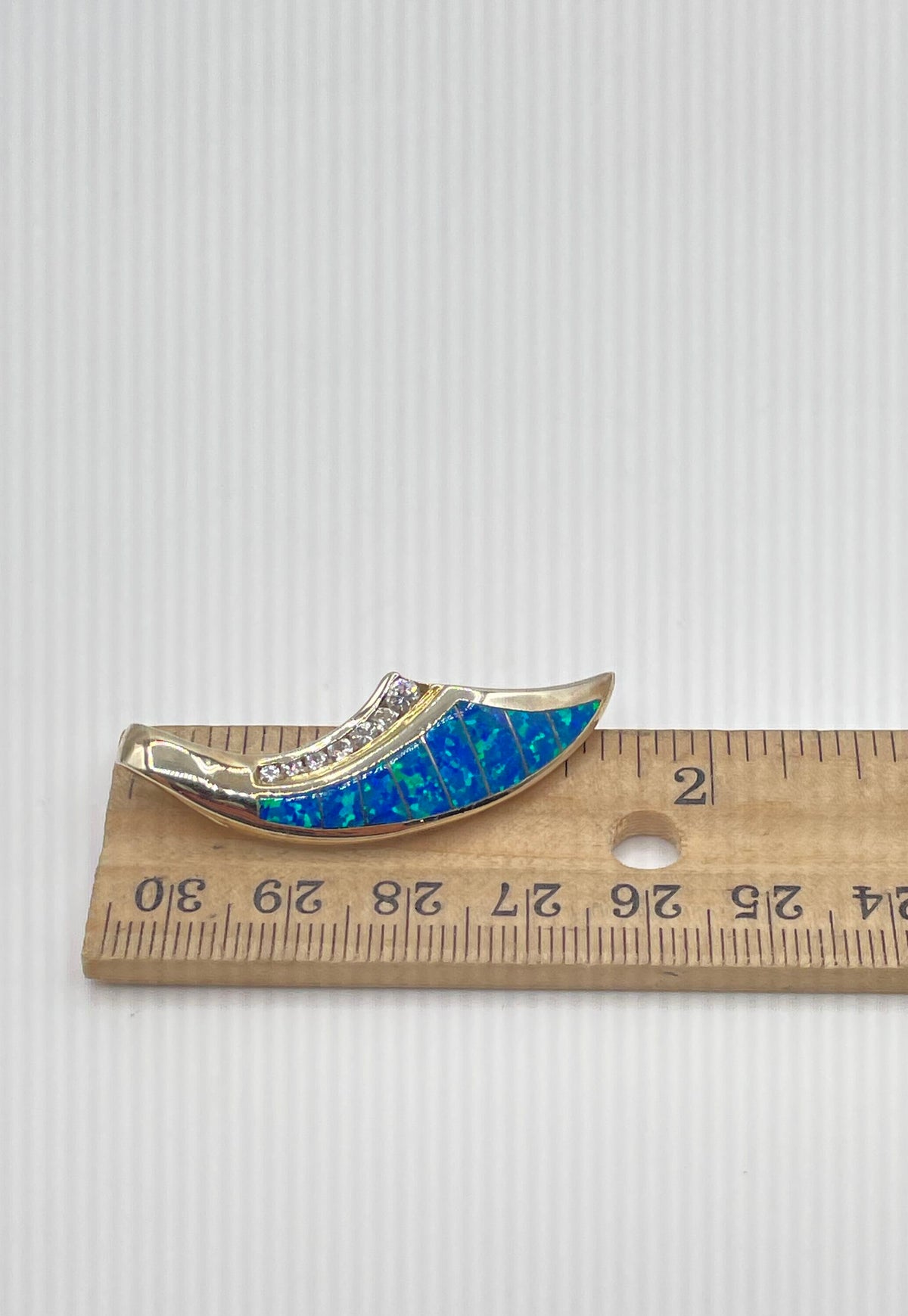 925 Sterling Silver Gold Tone Blue Opal Inlay CZ Accent Pendant 5.7g