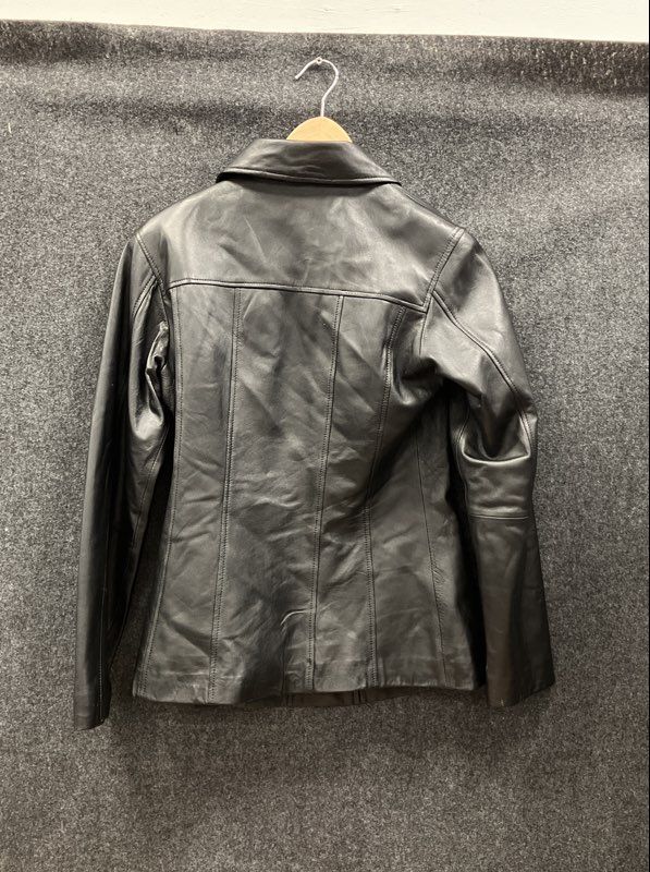 Outbrook Women's Black Genuine Leather Full Zip Collared Jacket Size S