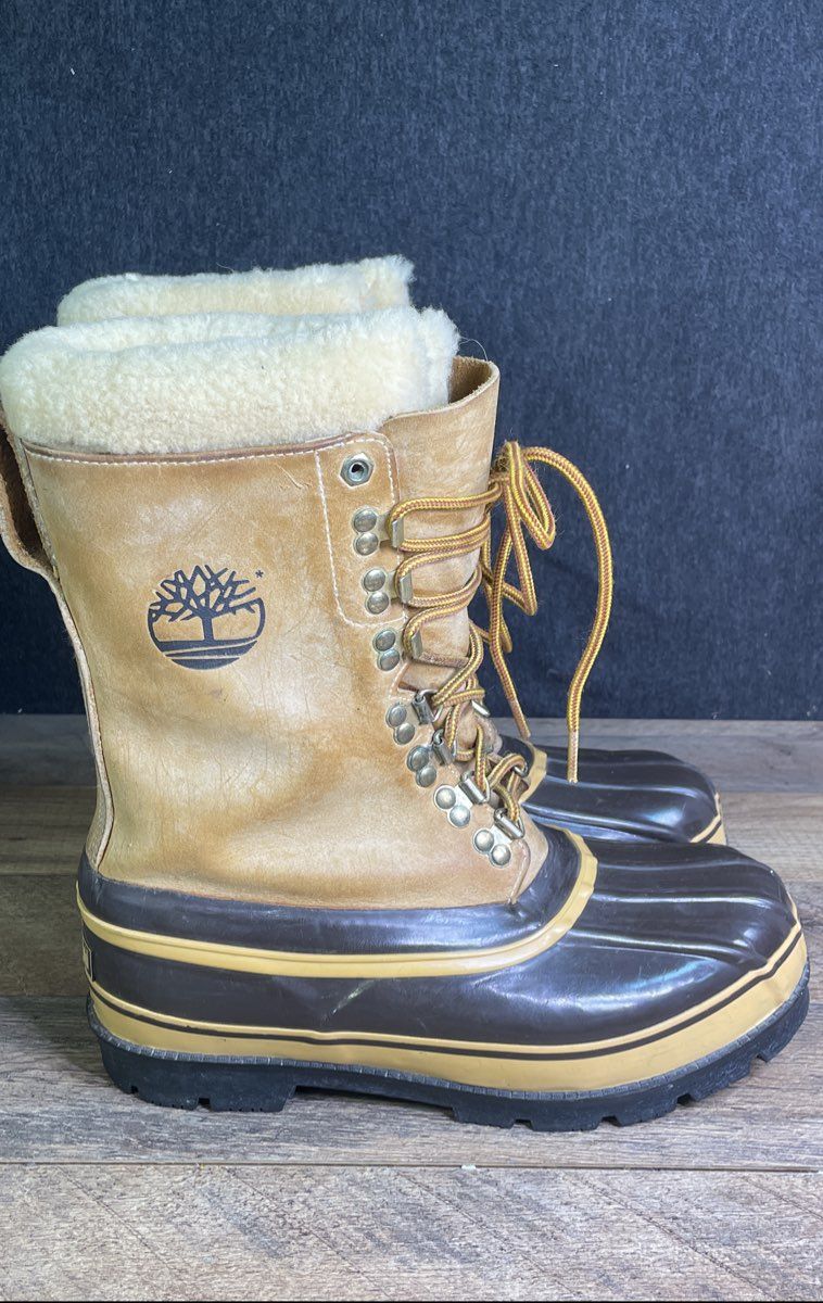 Timberland Vintage Snow Mobile Hunting Duck Boots Tan Leather Size 8