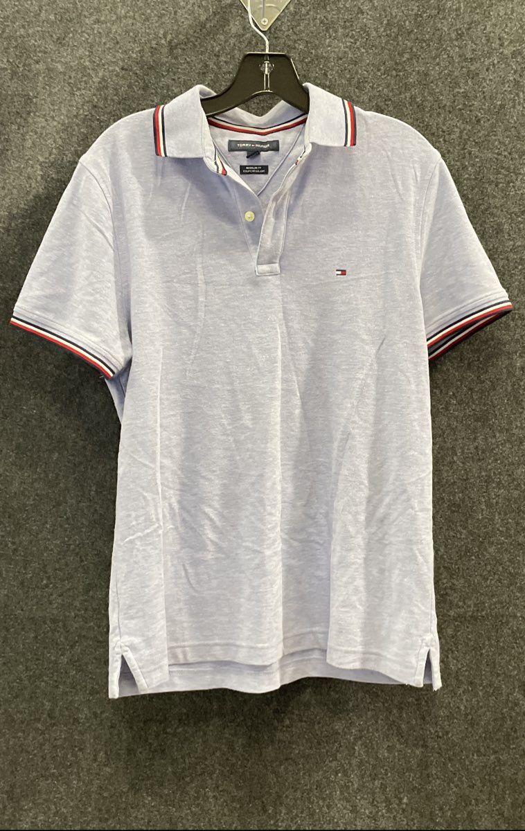 Tommy Hilfiger Men's Blue Regular Fit Striped Collar Polo Shirt Sz S