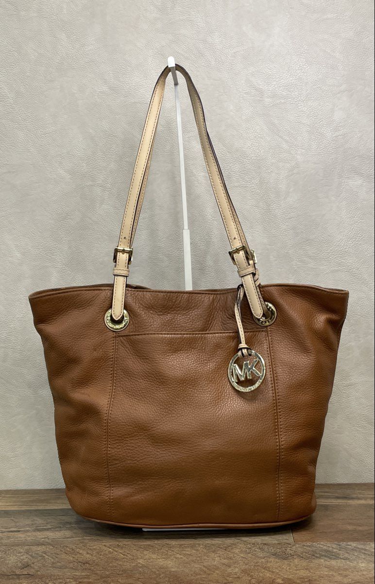 Michael Kors Brown Pebbled Leather Tote Bag Gold Hardware Medium