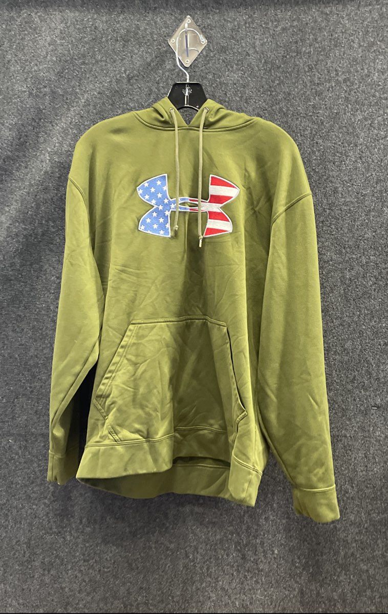 Under Armour Men's Green Hoodie USA Flag Logo Pullover Fleece Loose Fit Sz M