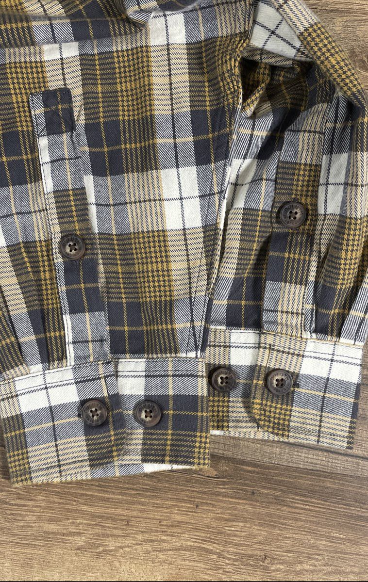 Duluth Trading Co Men's Yellow Plaid Free Swingin' Flannel Shirt XL Relaxed