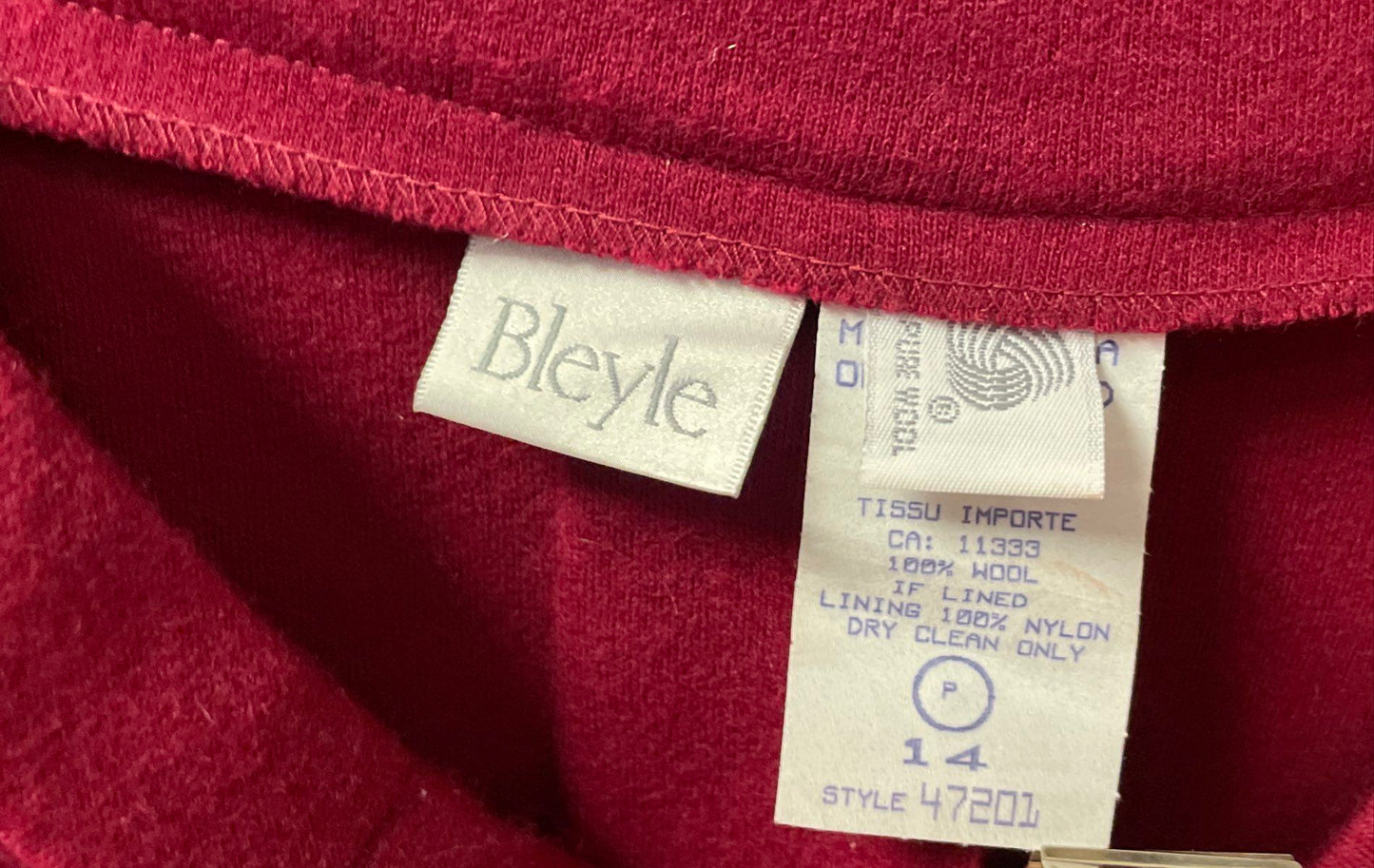 Vintage 80s Bleyle Women's Red 100% Wool Knit Pencil Skirt Pockets Sz 14