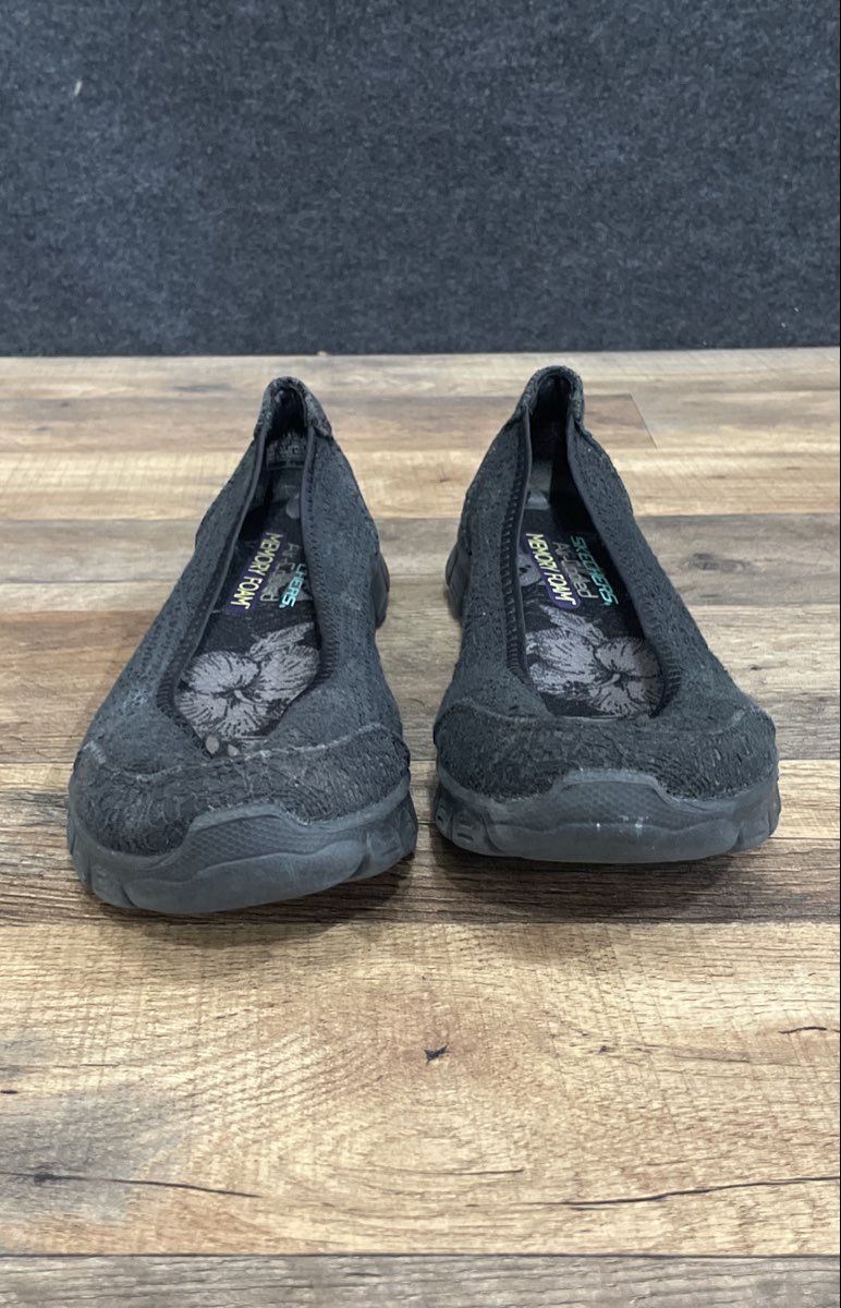 Skechers EZ Flex 3.0 Beautify Black Lace Slip-On Ballet Flats Women's Size 7.5