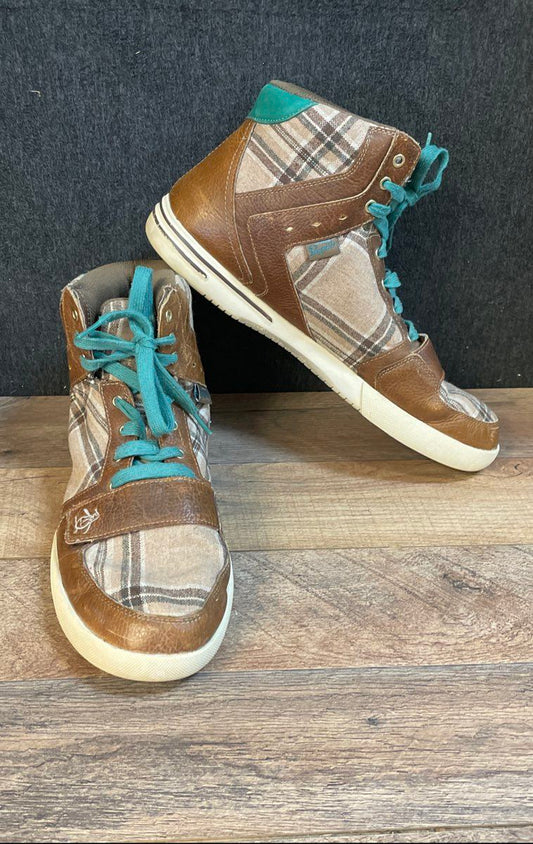 Original Penguin Moby Hi Brown Plaid Teal High Top Sneakers Men's Size 13