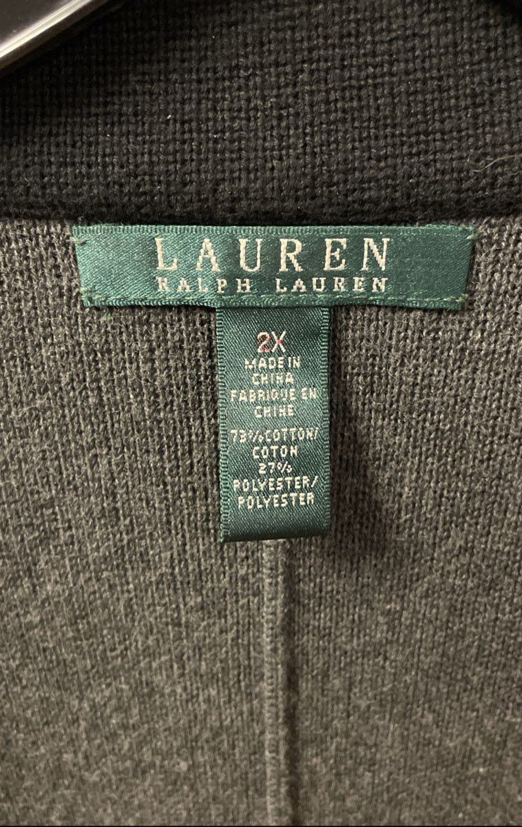 Lauren Ralph Lauren Women's Gray Black Colorblock Knit Blazer Cardigan Sz 2X