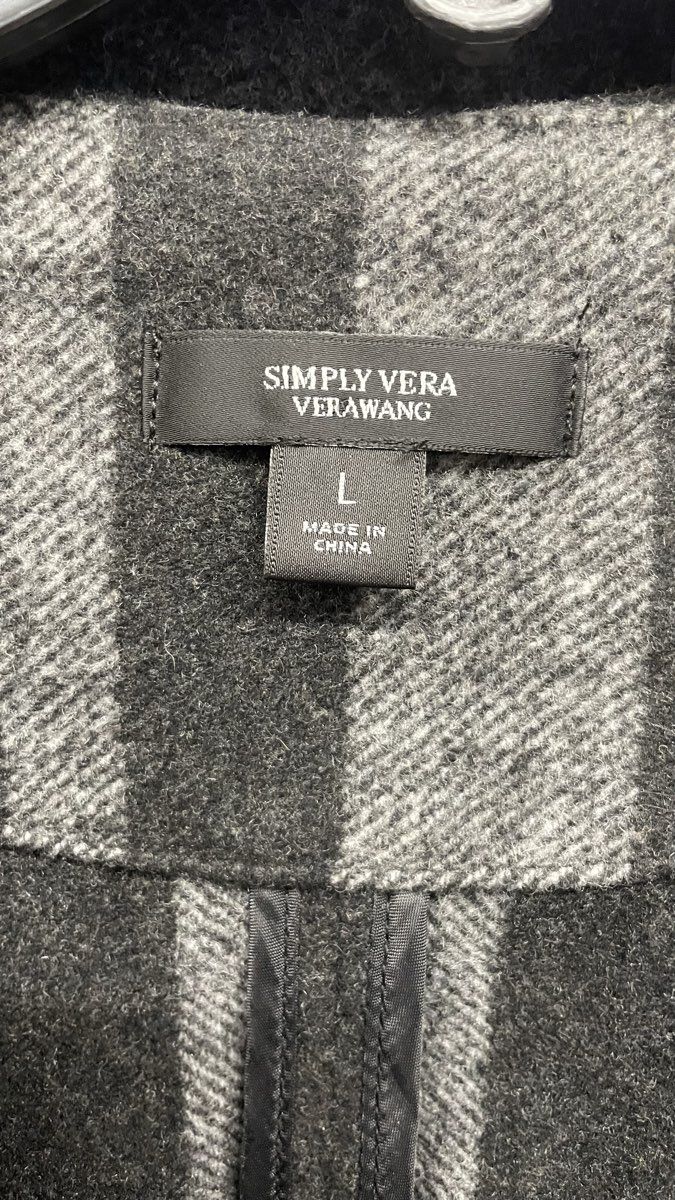 Simply Vera Vera Wang Women's Grey Black Vertical Stripe Belted Dress Sz L