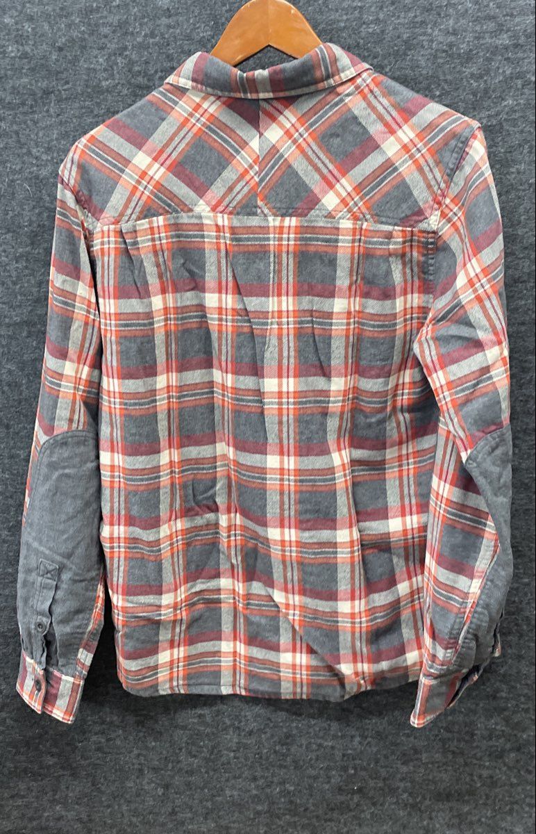 REI Men's Red Grey Flannel Button Up Long Sleeve Shirt Elbow Patches Sz S