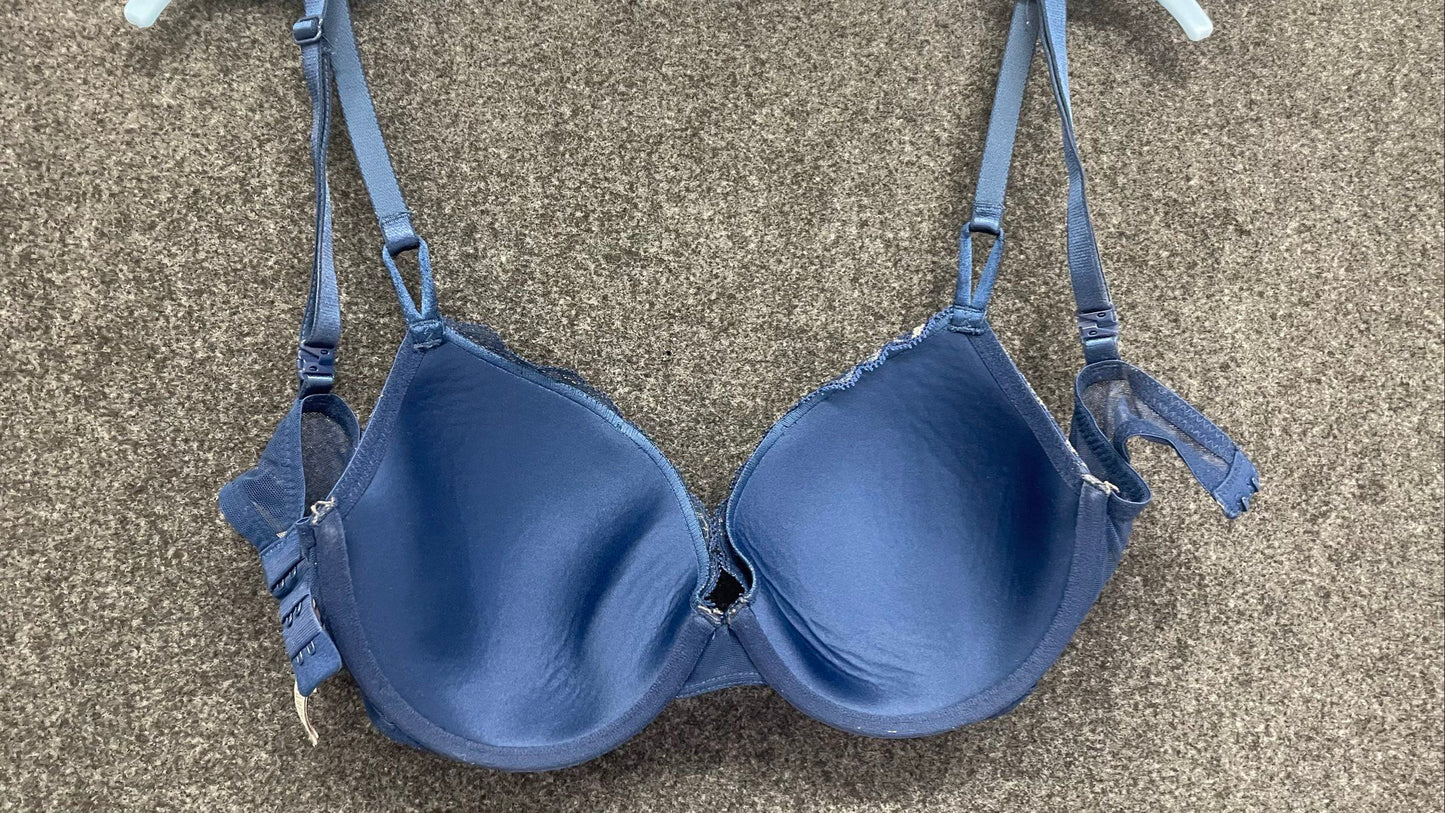 Victoria's Secret Women's Evening Blue Floral Lace Shimmer Lined Demi Bra Sz 34D