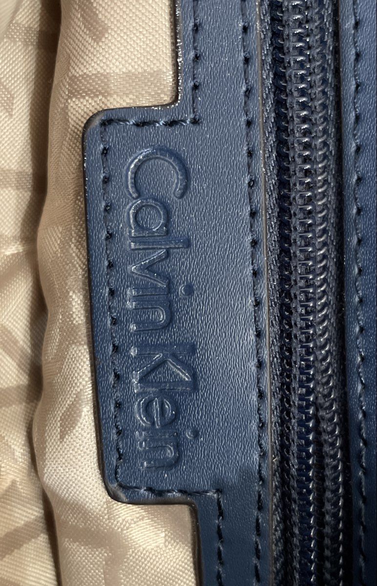 Calvin Klein Blue Monogram Triple Zip Crossbody Bag Gold Tone Hardware