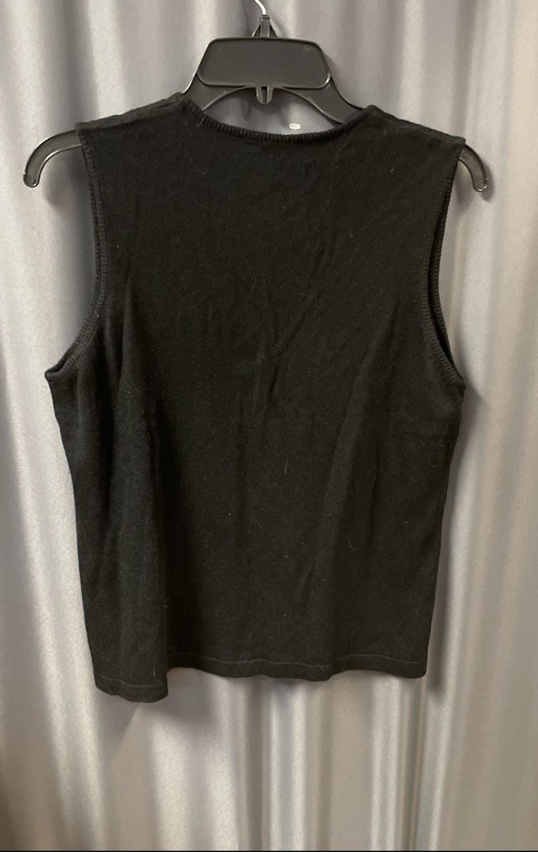 Mirette Women's Black 100% Silk V-Neck Textured Knit Sweater Vest Size L