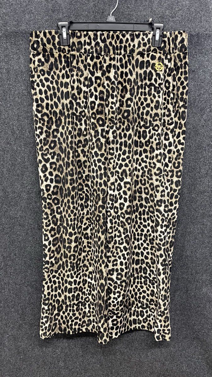 Michael Kors Women's Leopard Spotted Elastic Waist Wide Leg Pants Sz Large