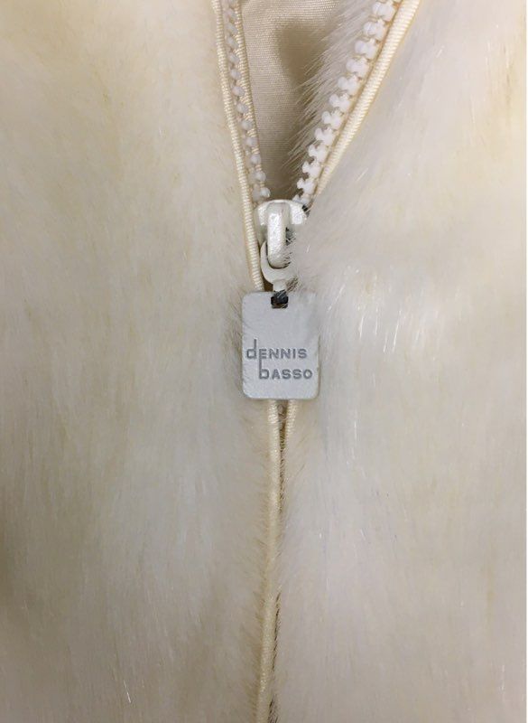 Vintage Dennis Basso Women's Cream Faux Fur Zip Up Coat Brown Collar Sz M