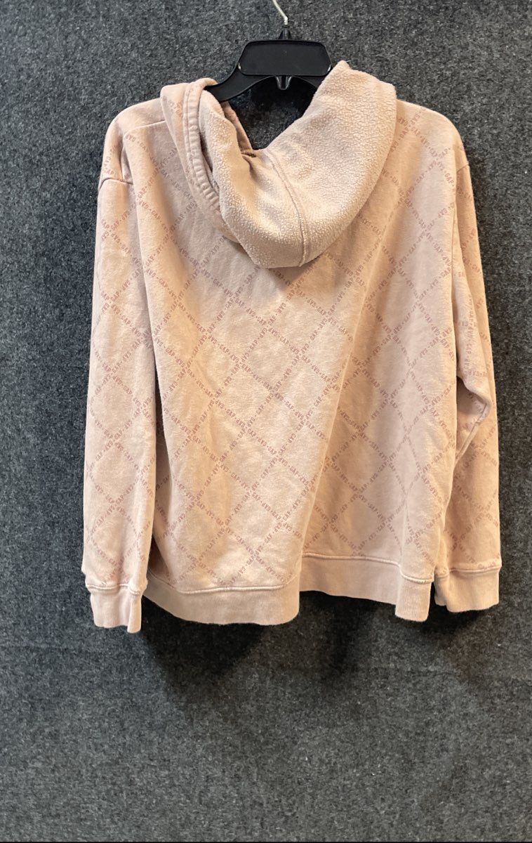 Gap Women's Dusty Rose All Over Logo Print Pullover Hoodie Sz XL