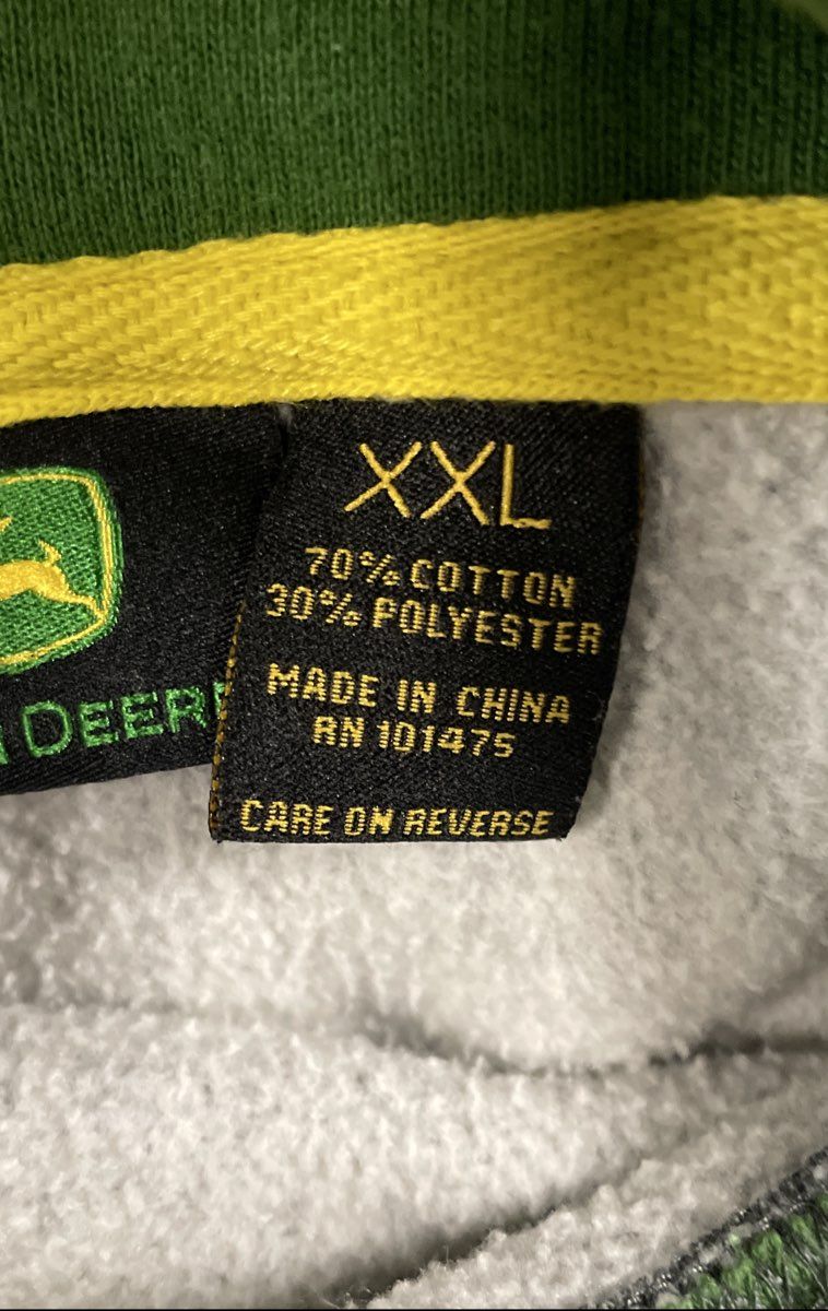 John Deere Men's Gray Pullover Hoodie Farm Supply Graphic Fleece Sz XXL