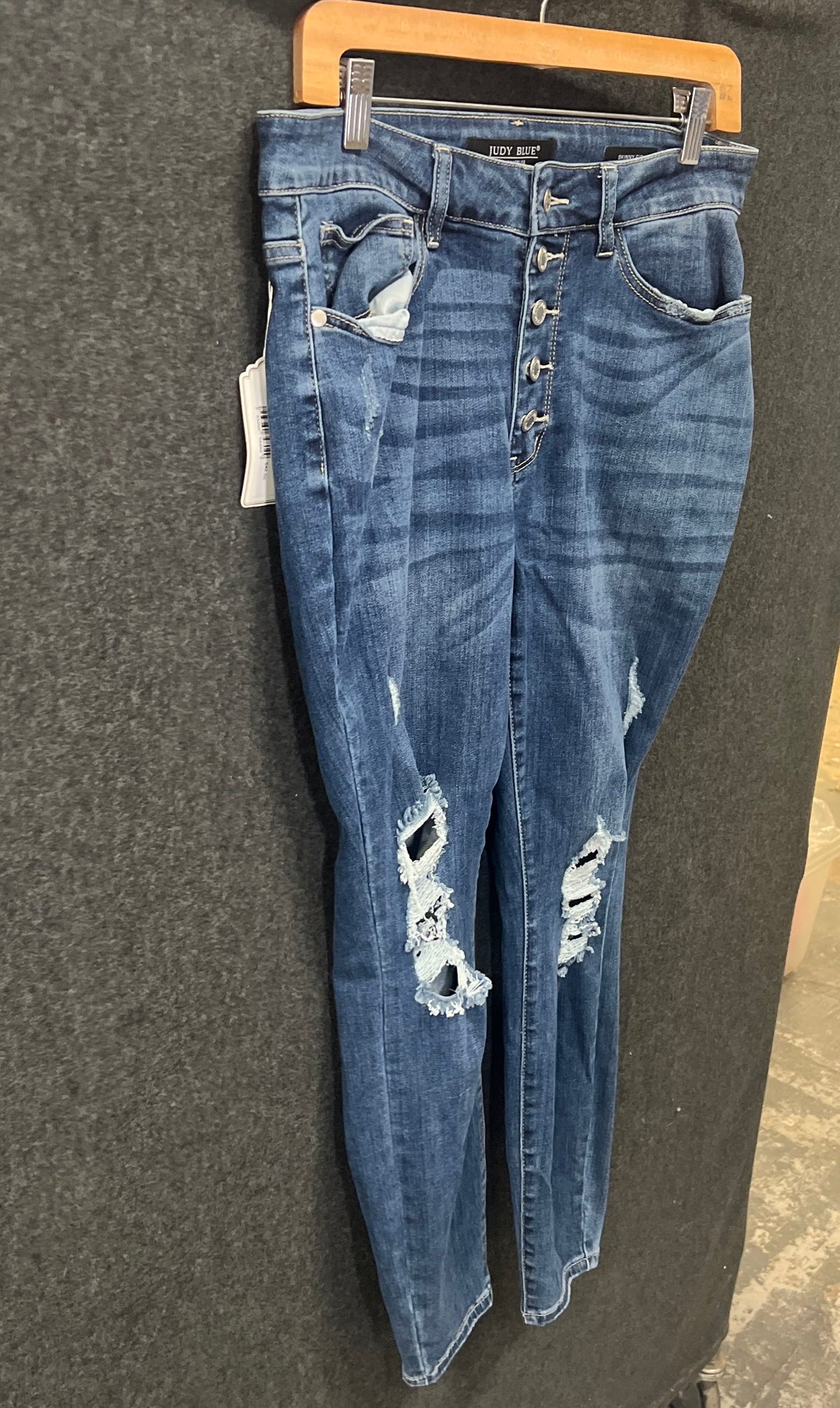 Judy Blue Women's High Rise Button Fly Distressed Skinny Blue Jeans Size 14W