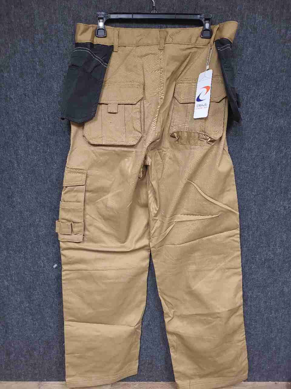 Craze Men's Khaki Tan Cotton Cargo Work Pants Holster Pockets Sz 34 Short NWT