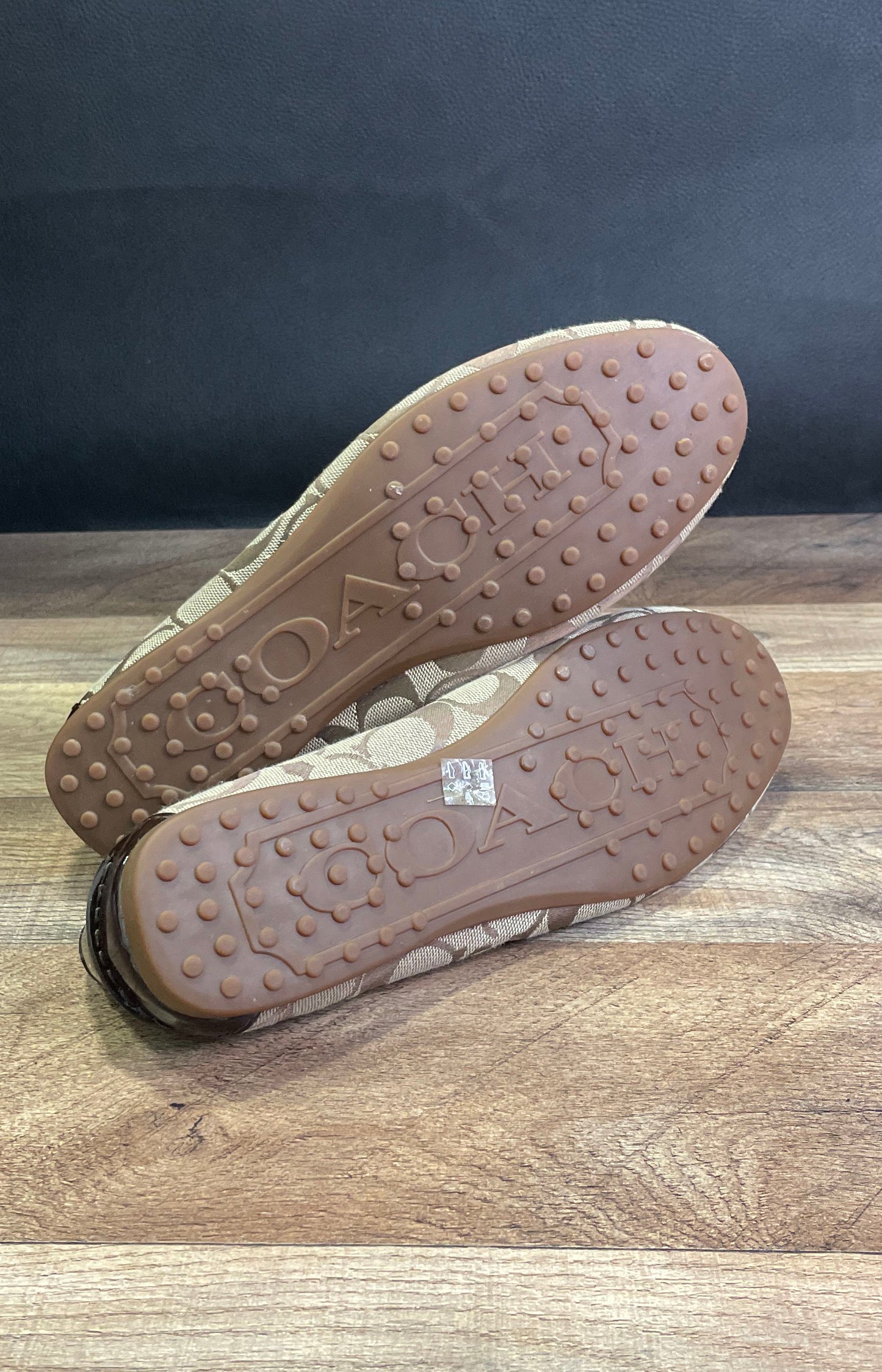 Coach Fortunata Khaki Brown Signature Canvas Patent Leather Loafers Size 10B