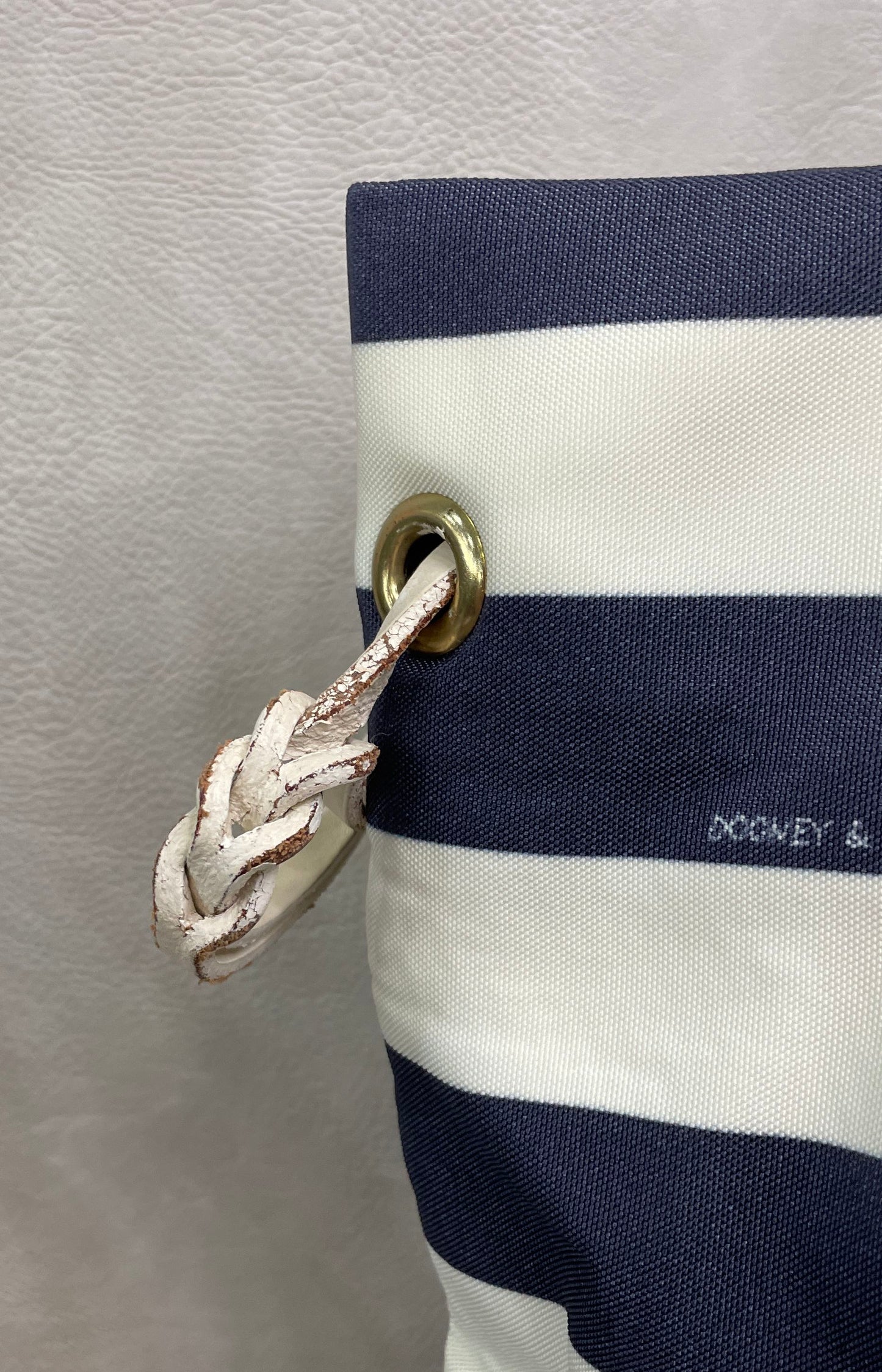 Dooney & Bourke Navy White Striped Canvas Tote Bag Braided Leather Handles