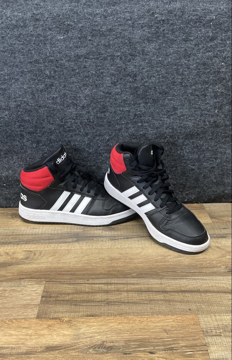 Adidas Hoops 2.0 Mid Black White Red Basketball Sneakers Men's Size 9