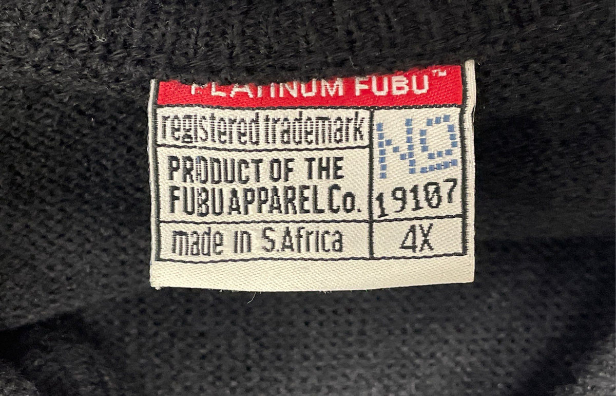 Vintage Y2K Platinum FUBU Men's Black Knit Sweater Grey Overlays Sz 4X