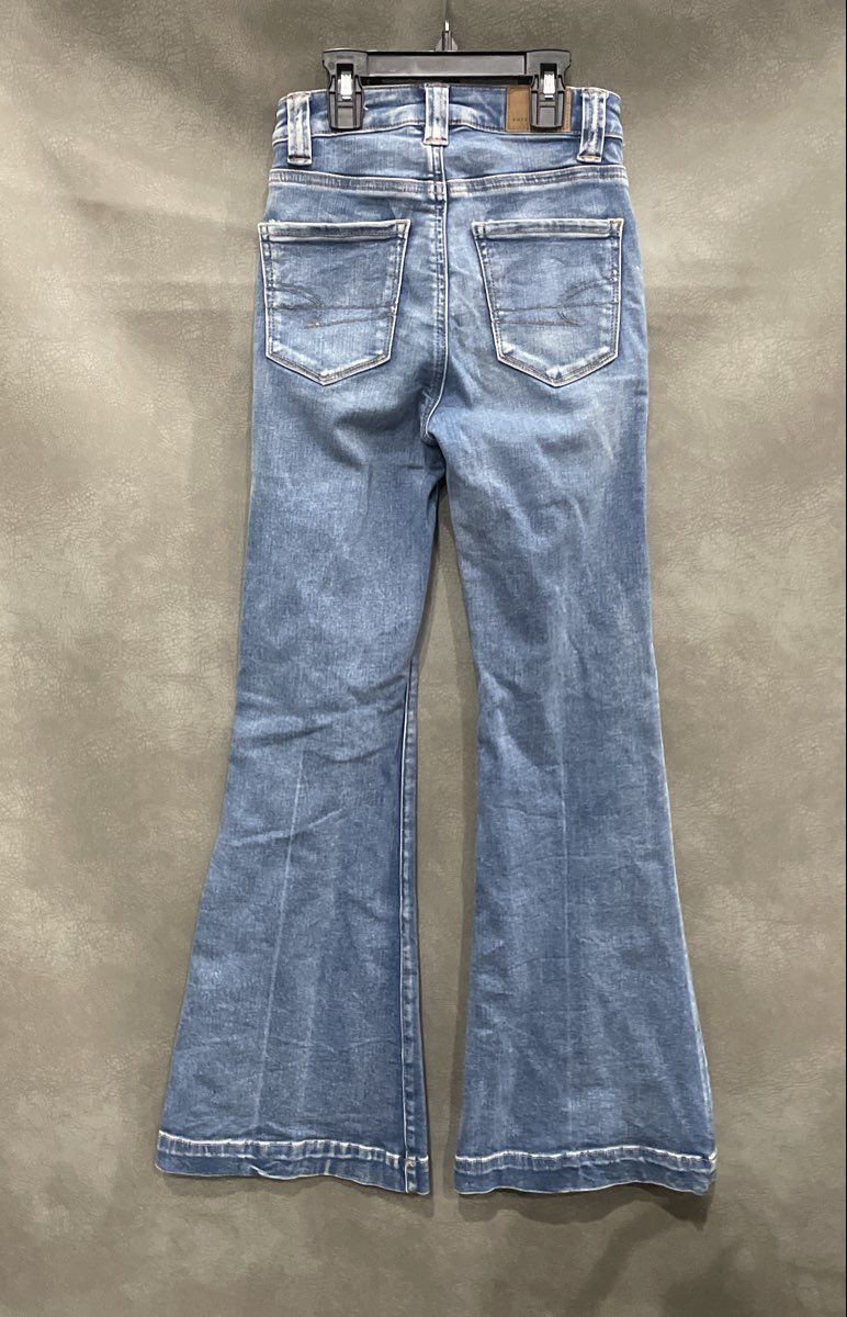 American Eagle Women's High Rise Bell Bottom Flare Jeans Blue Sz 000 Short