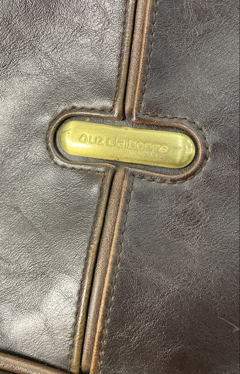 Vintage Liz Claiborne Brown Leather Tote Shoulder Bag Gold Hardware