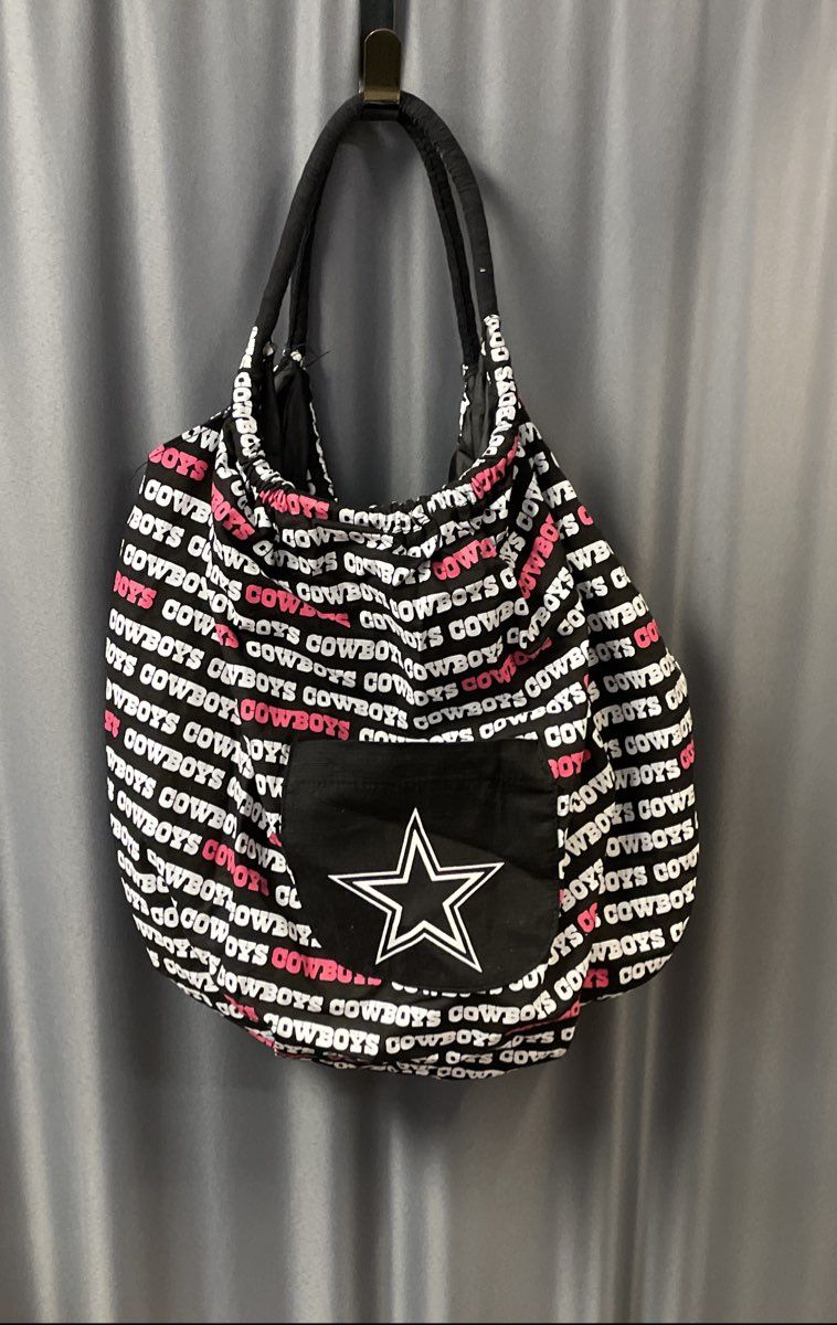 NFL Dallas Cowboys Black White Pink All Over Print Star Logo Hobo Tote Bag