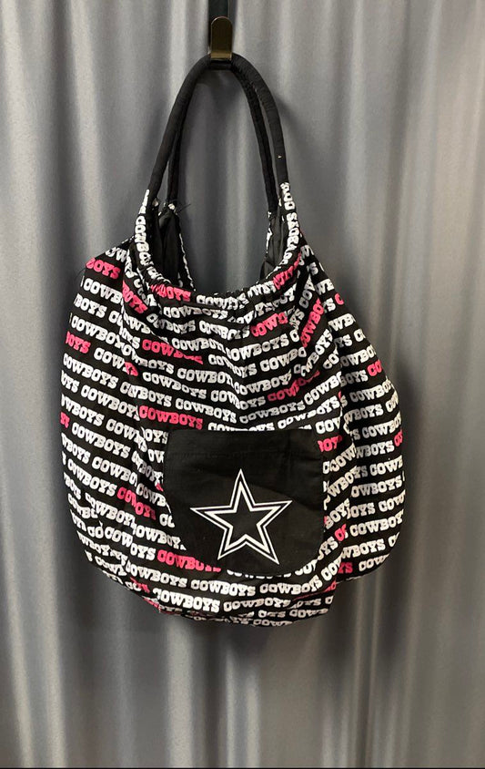 NFL Dallas Cowboys Black White Pink All Over Print Star Logo Hobo Tote Bag