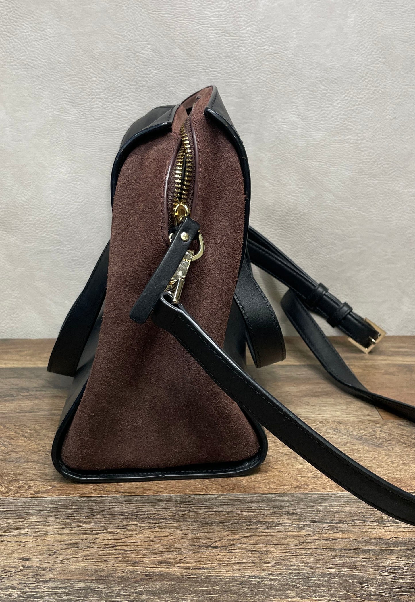 Kate Spade Black Leather Brown Suede Parker Street Allena Satchel Handbag
