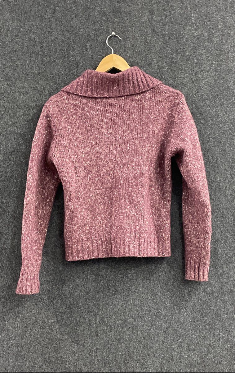 L.L. Bean Women's Cardigan Sweater Purple Marled Cable Knit Wool Blend Sz S